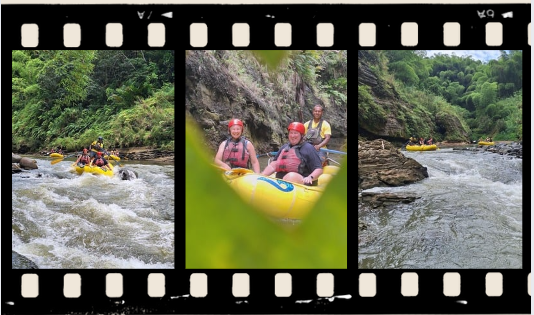 Rafting through the Upper Navua River's scenic gorge in Fiji with Rivers Fiji, showcasing thrilling grade 2 rapids and lush greenery